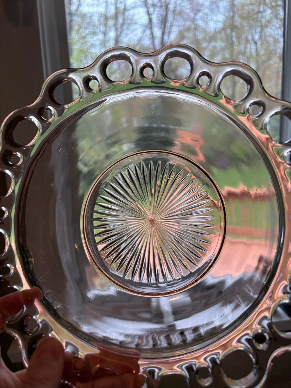 (2) Pink Depression Glass Lace Edge Bowls - Hocking Glass Co 1930s